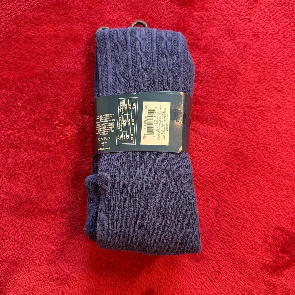 Faded Glory Girls Blue Sapphire Heavyweight Cotton Cable Knit Tights Size 7-10